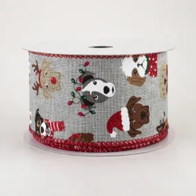 2.5" Christmas Dogs Ribbon: Light Grey (10 Yards)