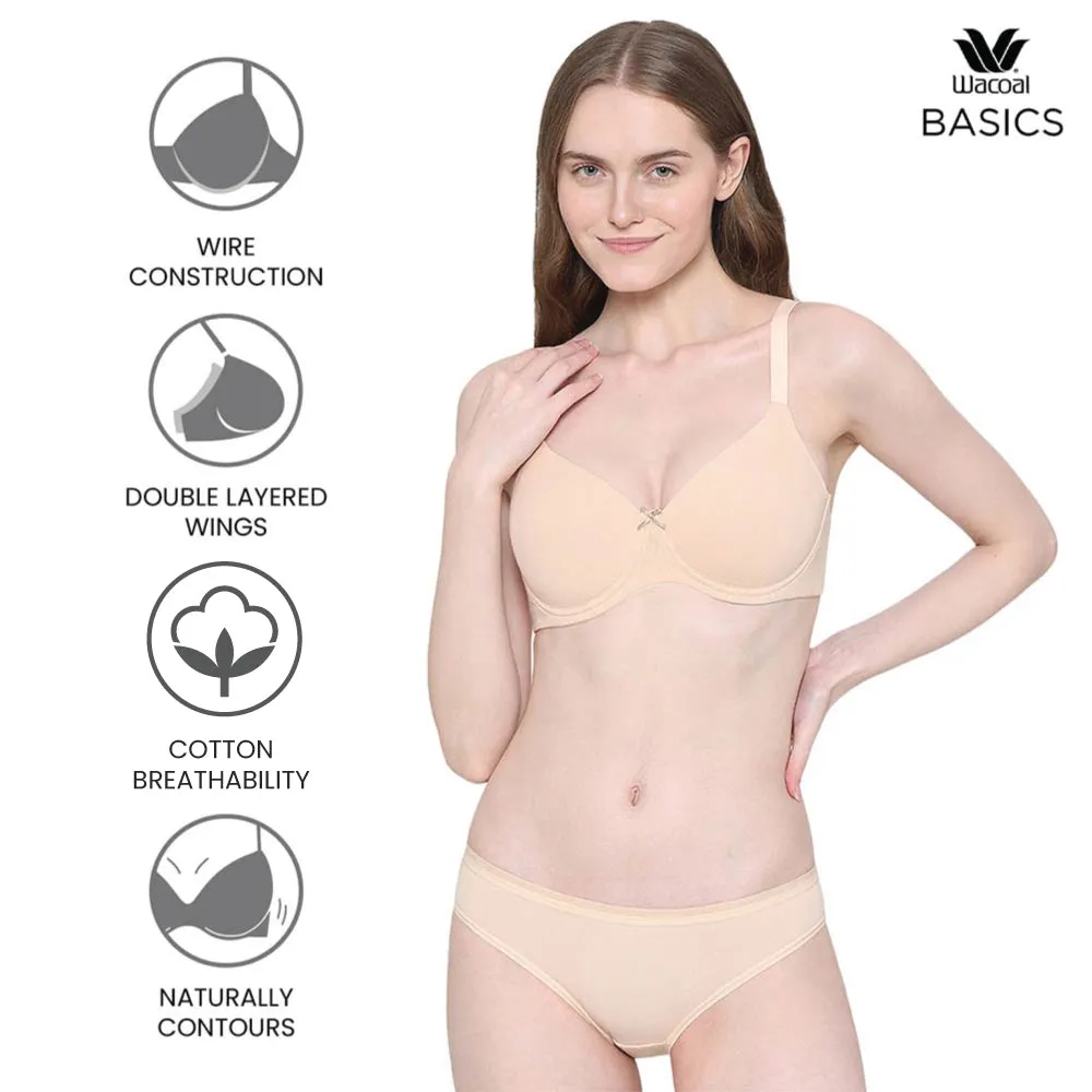 BASICS Essentials2.0 Padded Wired 3/4th Cup Everyday Wear Comfort Fit T-shirt Bra - Beige