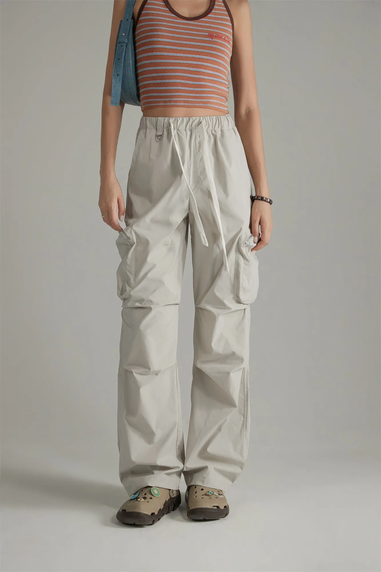 Casual Drawstring Wide Cargo Pants