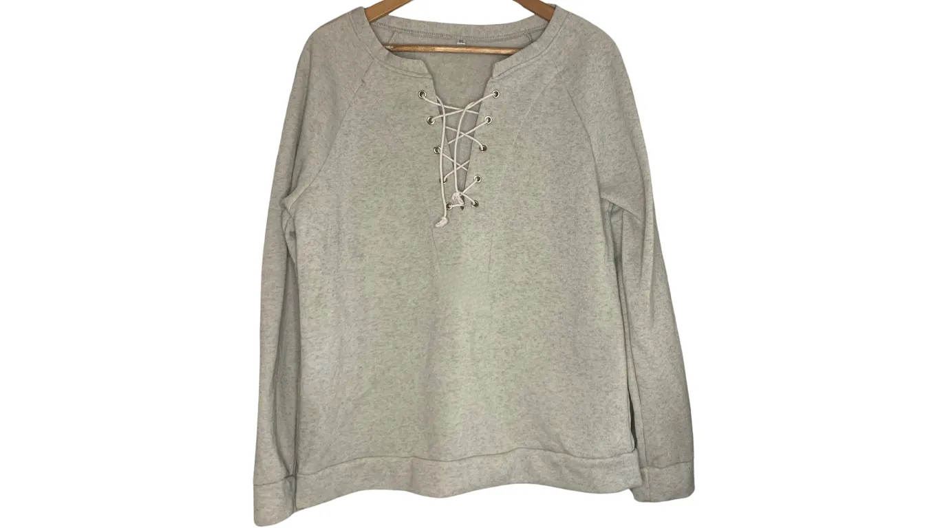 Casual Gray Lace-Up Sweatshirt, XL