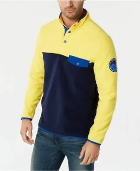 Club Room Mens Button-Pocket Colorblocked Fleece Pullover, Size 3XL