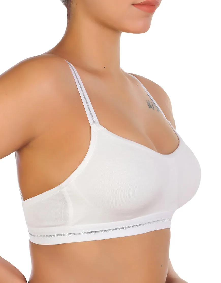 DOUBLE LAYERED COTTON WIREFREE BRA WITH GLITTER ELASTIC WAIST BAND -WHITE