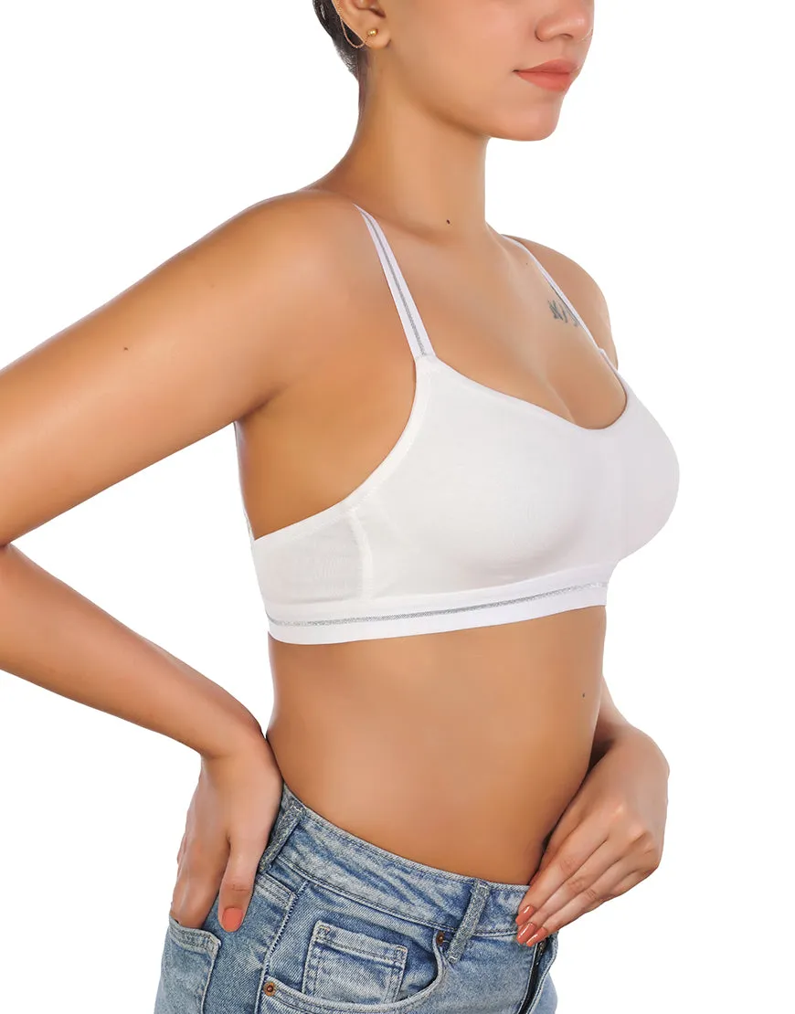 DOUBLE LAYERED COTTON WIREFREE BRA WITH GLITTER ELASTIC WAIST BAND -WHITE