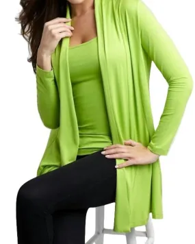 Draped Long Cardigan in Lime | Lime