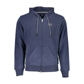 La Martina Elegant Blue Hooded Sweatshirt with Zip Detail