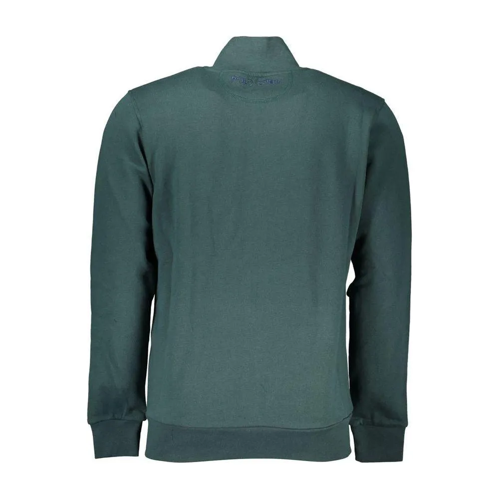 La Martina Elegant Green Fleece Sweatshirt with Embroidery