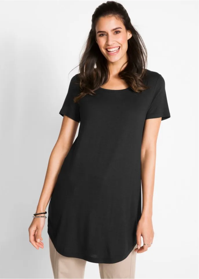 Long shirt made of environmentally friendly viscose short sleeves Bpc Bonprix Collection black