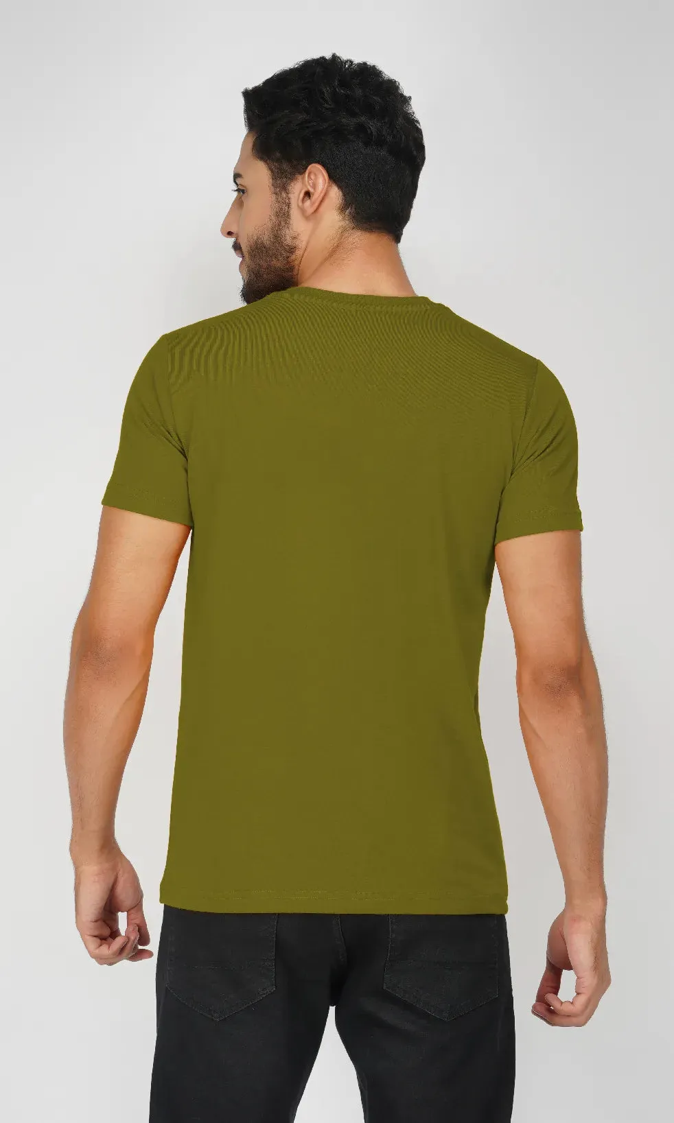 Mebadass Cotton Mens Basic Solid Halfsleeves T-shirts - Olive Green