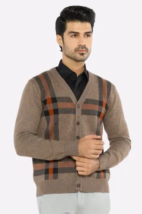 Men Full Sleeves Light Brown Cardigan