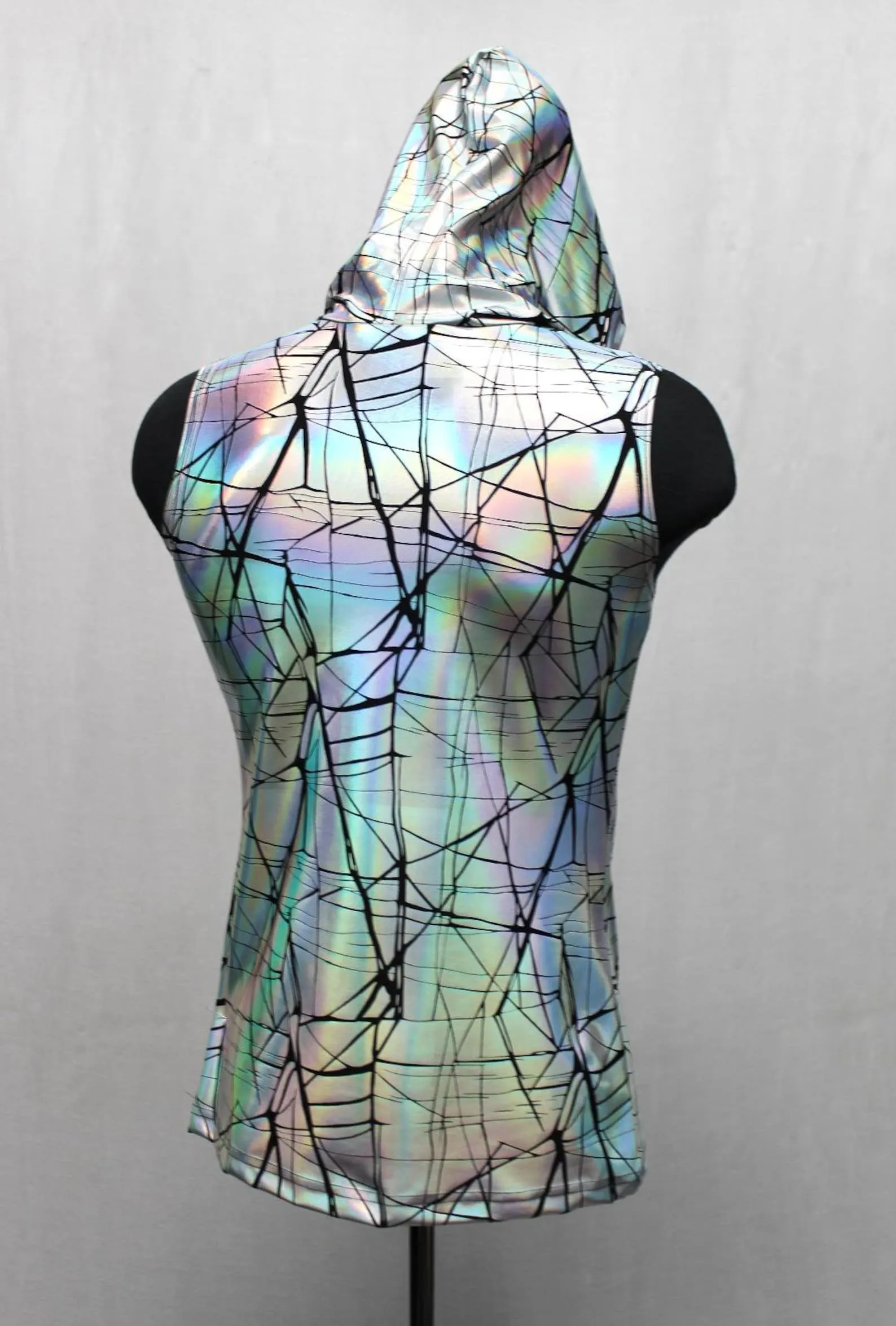 MEN'S HOODIE T - CRACKED HOLOGRAM FABRIC - WHITE