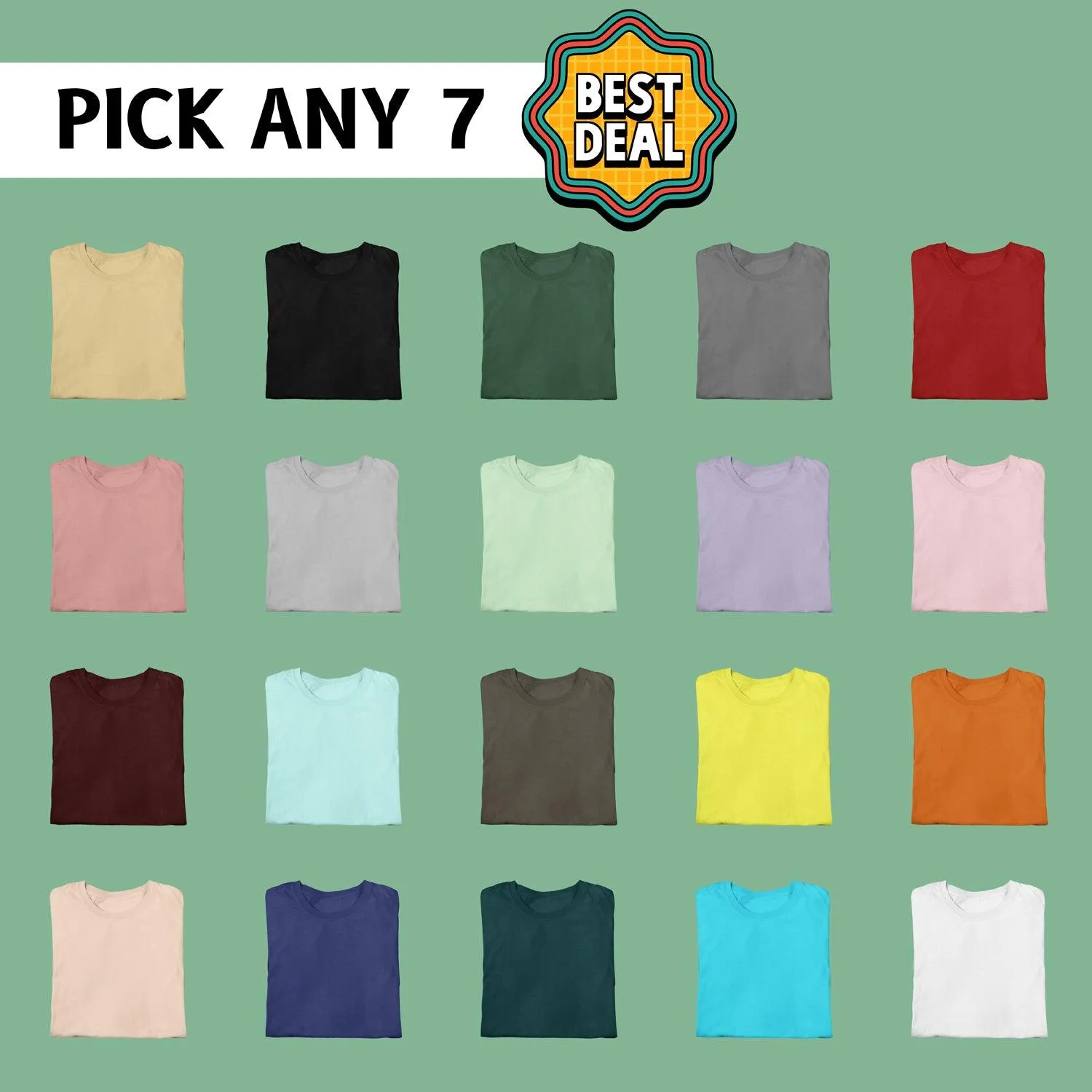 Pick Any 7 - Plus Size Solid Cotton T-Shirts - Perfect Fit, Value Pack