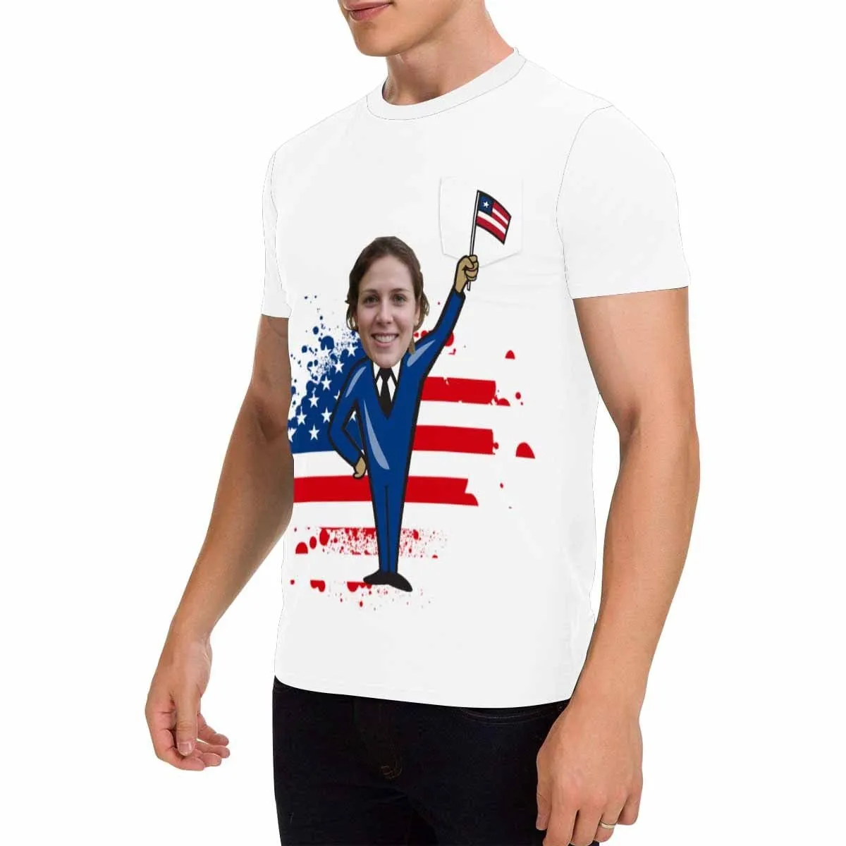 #Pocket T-shirt-Custom Shirts with Faces Shake National Flag Printed Personalized Face Tee for Him