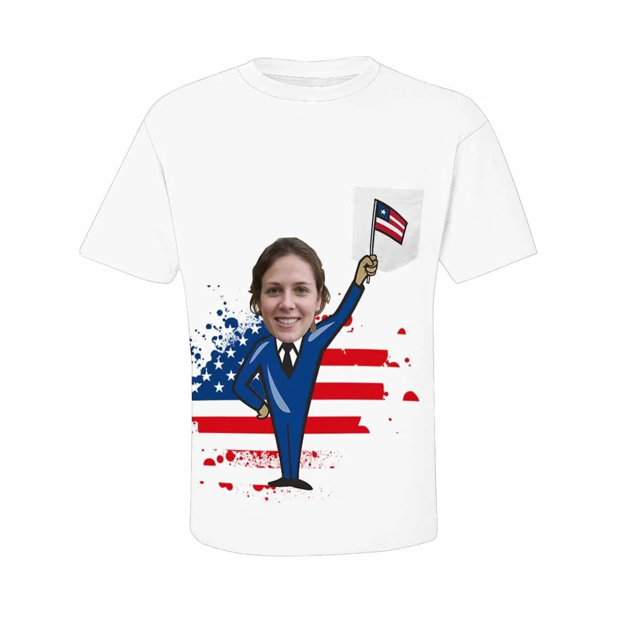 #Pocket T-shirt-Custom Shirts with Faces Shake National Flag Printed Personalized Face Tee for Him