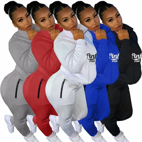 Print Hoodies Two Piece Sets Women Loose Drawstring