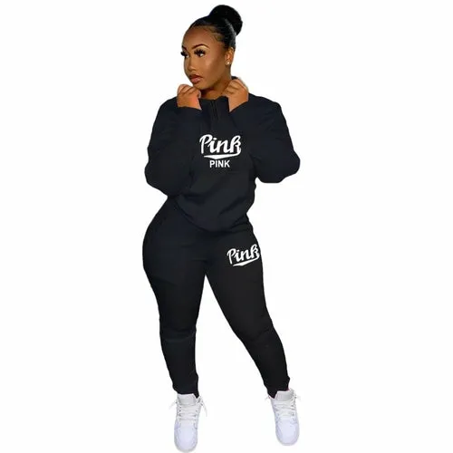 Print Hoodies Two Piece Sets Women Loose Drawstring