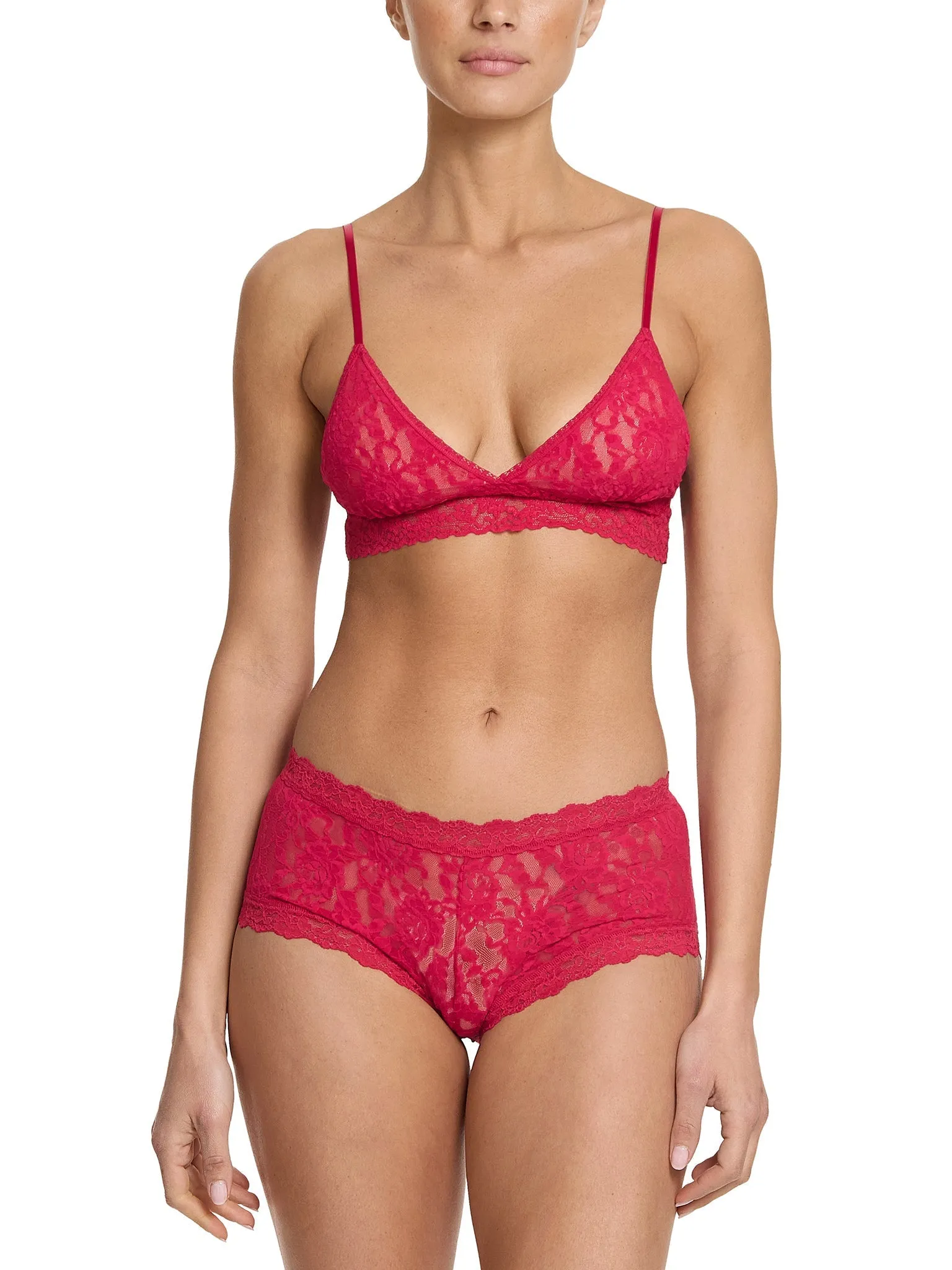 Signature Lace Padded Triangle Bralette Beet Juice Red Sale