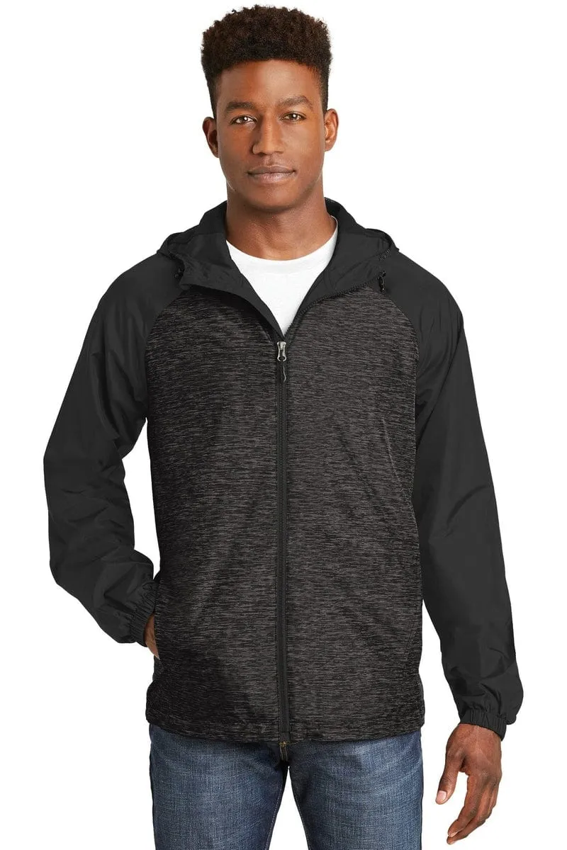 Sport-Tek JST40: Heather Colorblock Raglan Hooded Wind Jacket