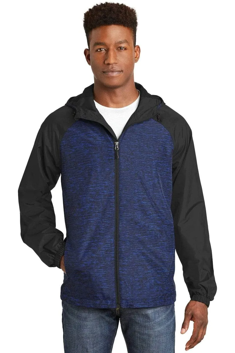 Sport-Tek JST40: Heather Colorblock Raglan Hooded Wind Jacket