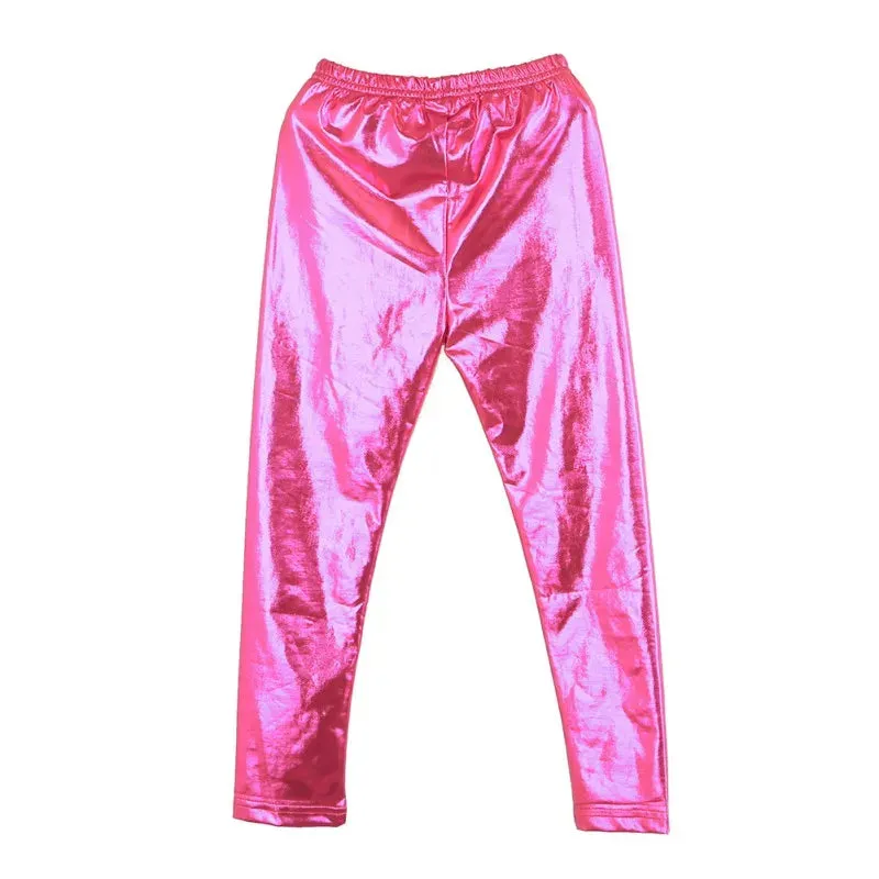 Spring Autumn Baby Girls Pants Solid Color Metallic Elastic Waist Kids Pant Leggings Girl Trouser Children Clotheing 2-10 Years