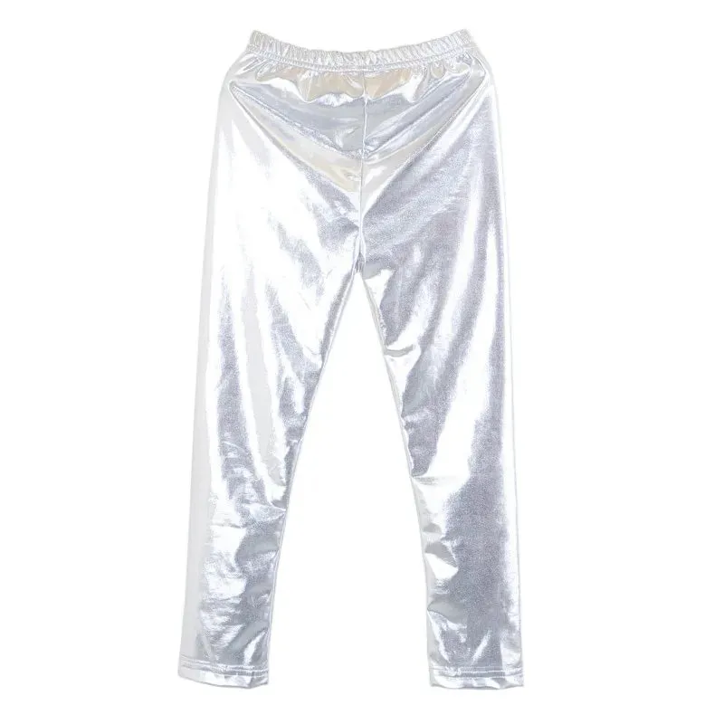 Spring Autumn Baby Girls Pants Solid Color Metallic Elastic Waist Kids Pant Leggings Girl Trouser Children Clotheing 2-10 Years