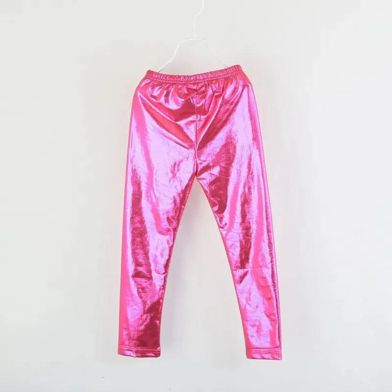 Spring Autumn Baby Girls Pants Solid Color Metallic Elastic Waist Kids Pant Leggings Girl Trouser Children Clotheing 2-10 Years