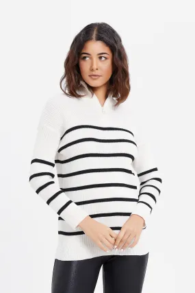 Women Black And White Striped Sweater