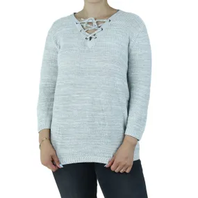 Women's Strappy V-Neck  Sweater,Light Grey